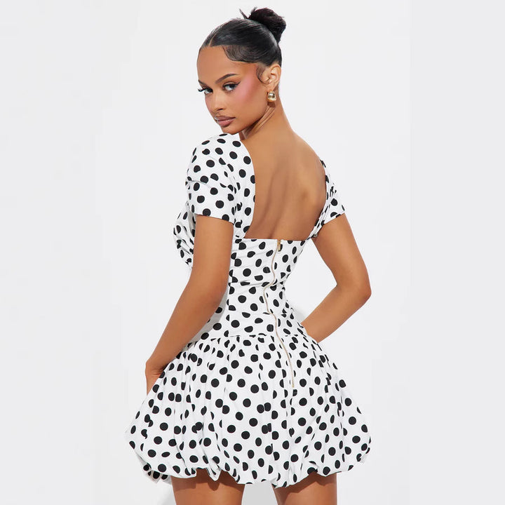 Damen Kurzärmeliges Cocktailkleid mit Puffärmeln und Freizeitausschnitt Echo Archiv
