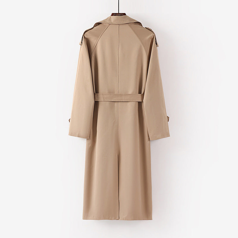 Unisex Langer minimalistischer Trenchcoat mit Gürtel und Schulterklappen Echoarchiv