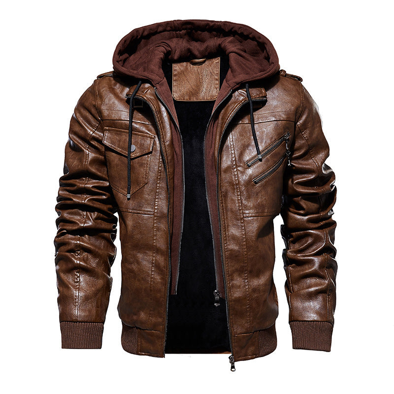 Herren Modische Kunstlederjacke mit abnehmbarer Kapuze Echo Archiv 1788417814