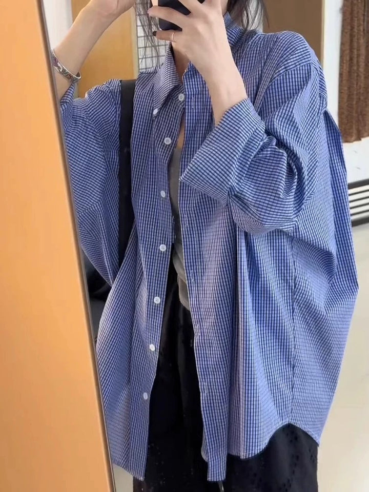 Damen Oversize-Hemd mit Vichy-Karo, weitem Fall und durchgehender Knopfleiste Echoarchiv