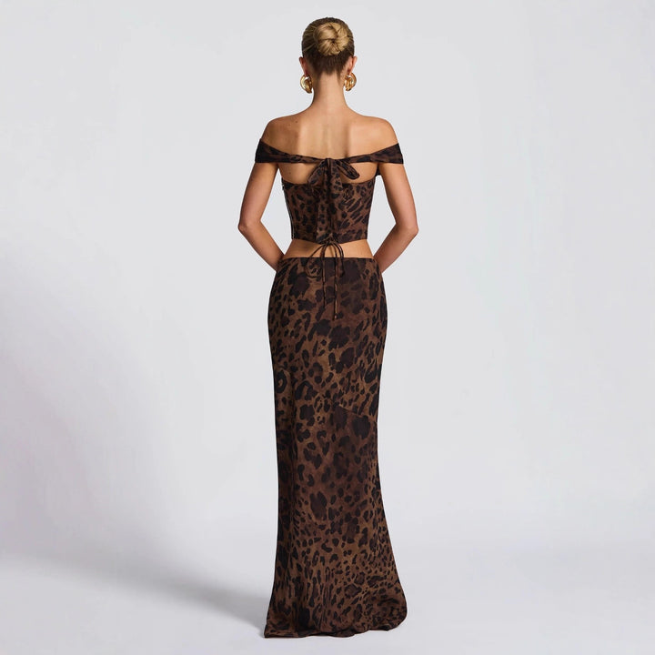 Damen Elegantes Set aus Crop-Top und Maxirock mit Leopardenmuster Echo Archiv