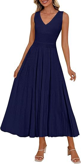 Damen Plisseekleid mit V-Ausschnitt und weitem Saum Echo Archiv
