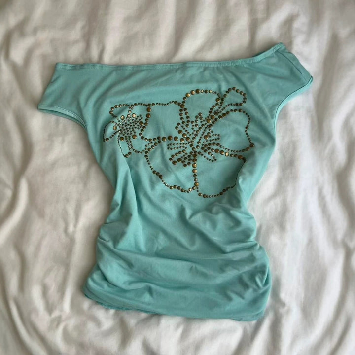 Damen Off-Shoulder Oberteil mit glitzernden Details Echo Archiv