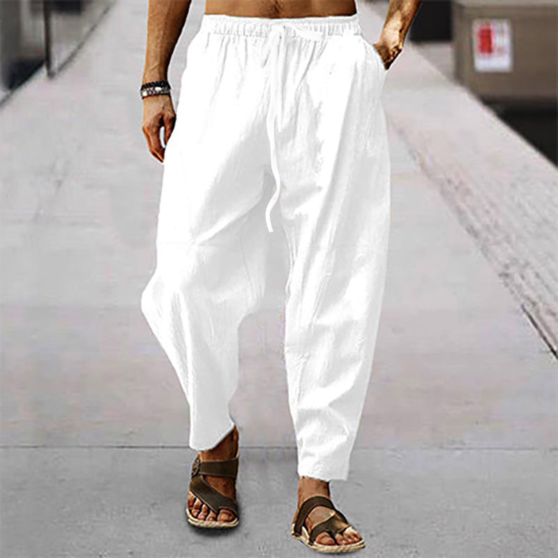 Herren nan lockere Sommer-Slouch-Hose aus Leinenmix mit elastischem Bund und konischem Knöchelabschluss Echoarchiv