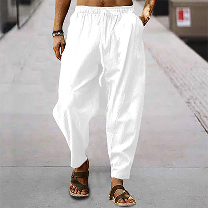Herren nan lockere Sommer-Slouch-Hose aus Leinenmix mit elastischem Bund und konischem Knöchelabschluss Echoarchiv