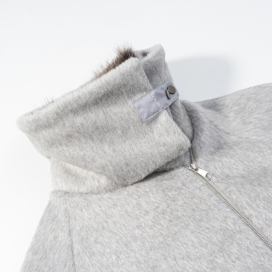 Damen Kurzjacke mit voluminösem Kunstfellkragen und Oversize-Schnitt Echoarchiv