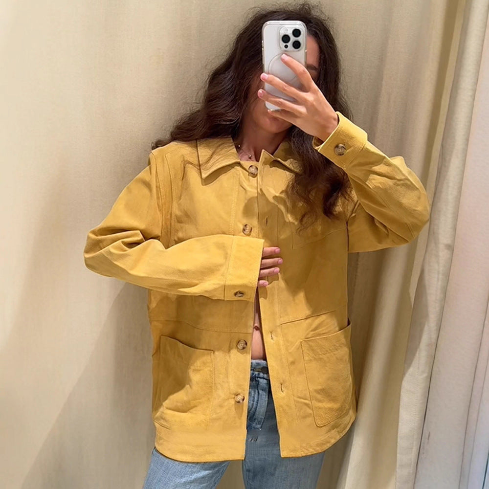 Damen Oversize Baumwoll-Worker-Jacke mit aufgesetzten Taschen Echoarchiv