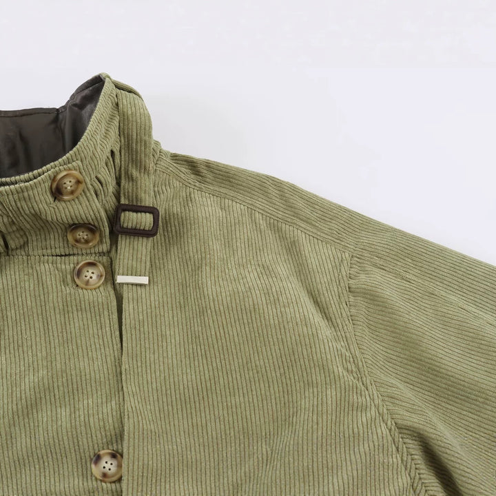 Damen Taillierte Cordfeldjacke mit Stehkragen Schulterpasse und Gürtel Echo Archiv