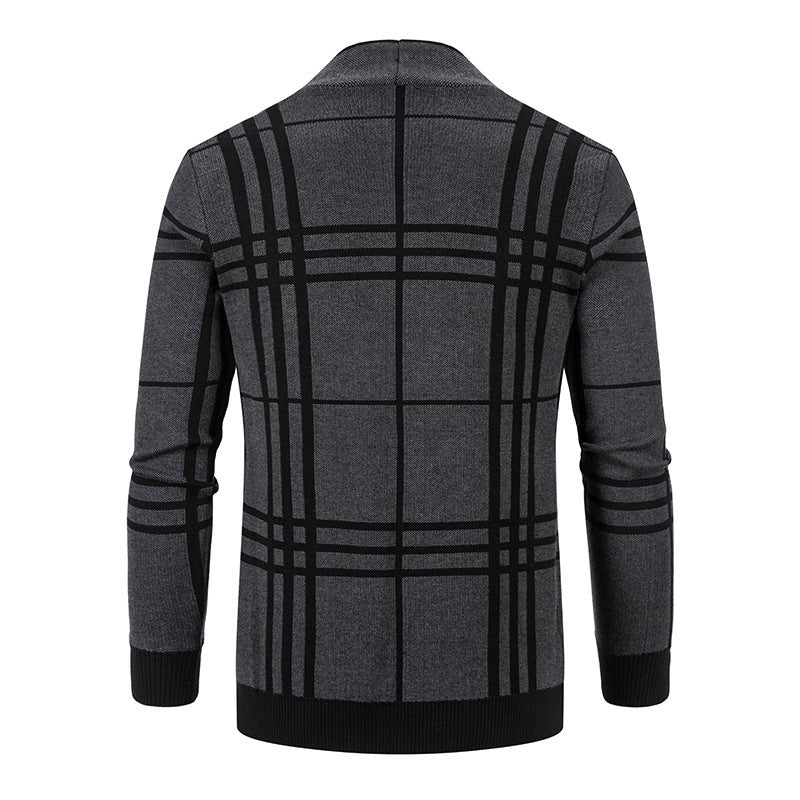 Herren modische Strickjacke mit modernem Karo-Muster und praktischen Taschen Echoarchiv