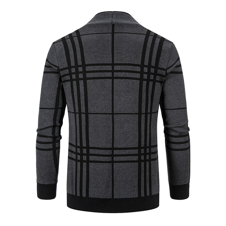 Herren modische Strickjacke mit modernem Karo-Muster und praktischen Taschen Echoarchiv