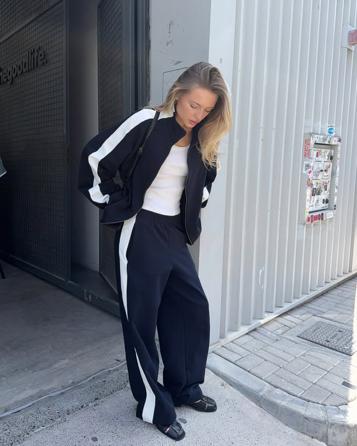 Damen Kurzgeschnittenes Zip-Hoodie-Loungewear-Set aus weicher Sweatqualität mit elastischem Bündchen und High-Waist-Jogger – Auréline