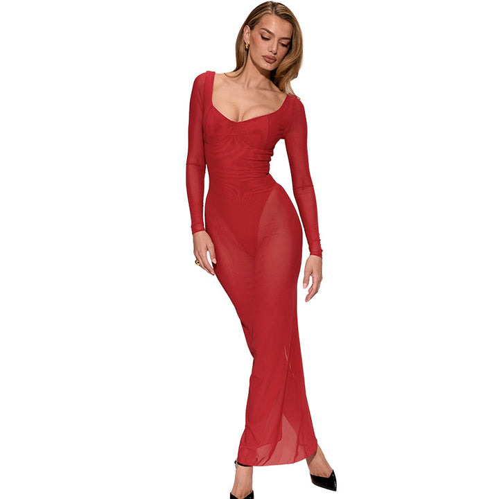 Damen transparentes Maxikleid mit figurformendem Schnitt Echo Archiv