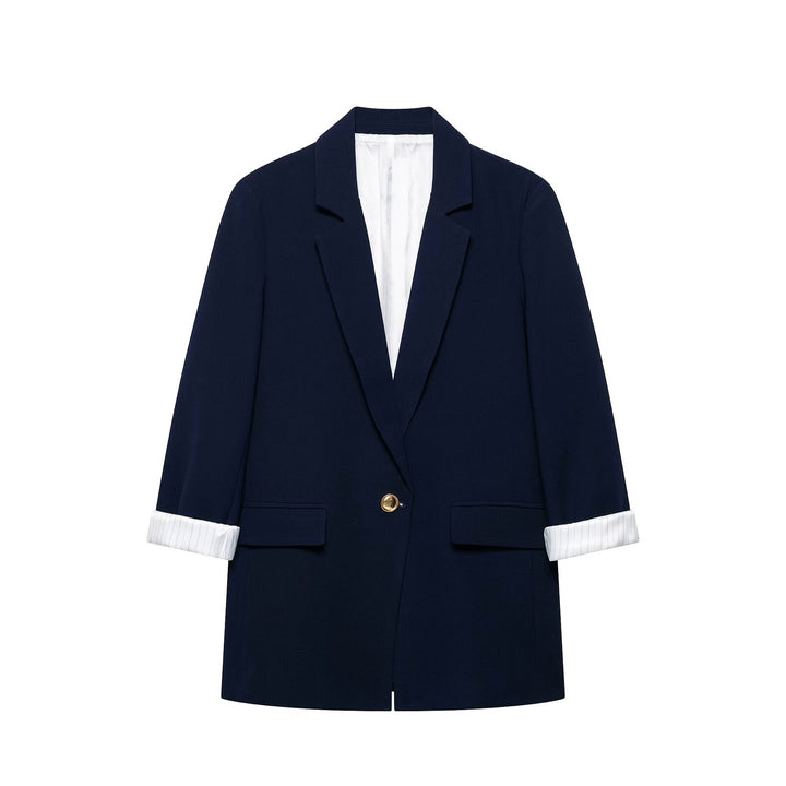 Damen taillierter Longblazer mit Umschlagärmeln und dekorativem Knopf Echo Archiv