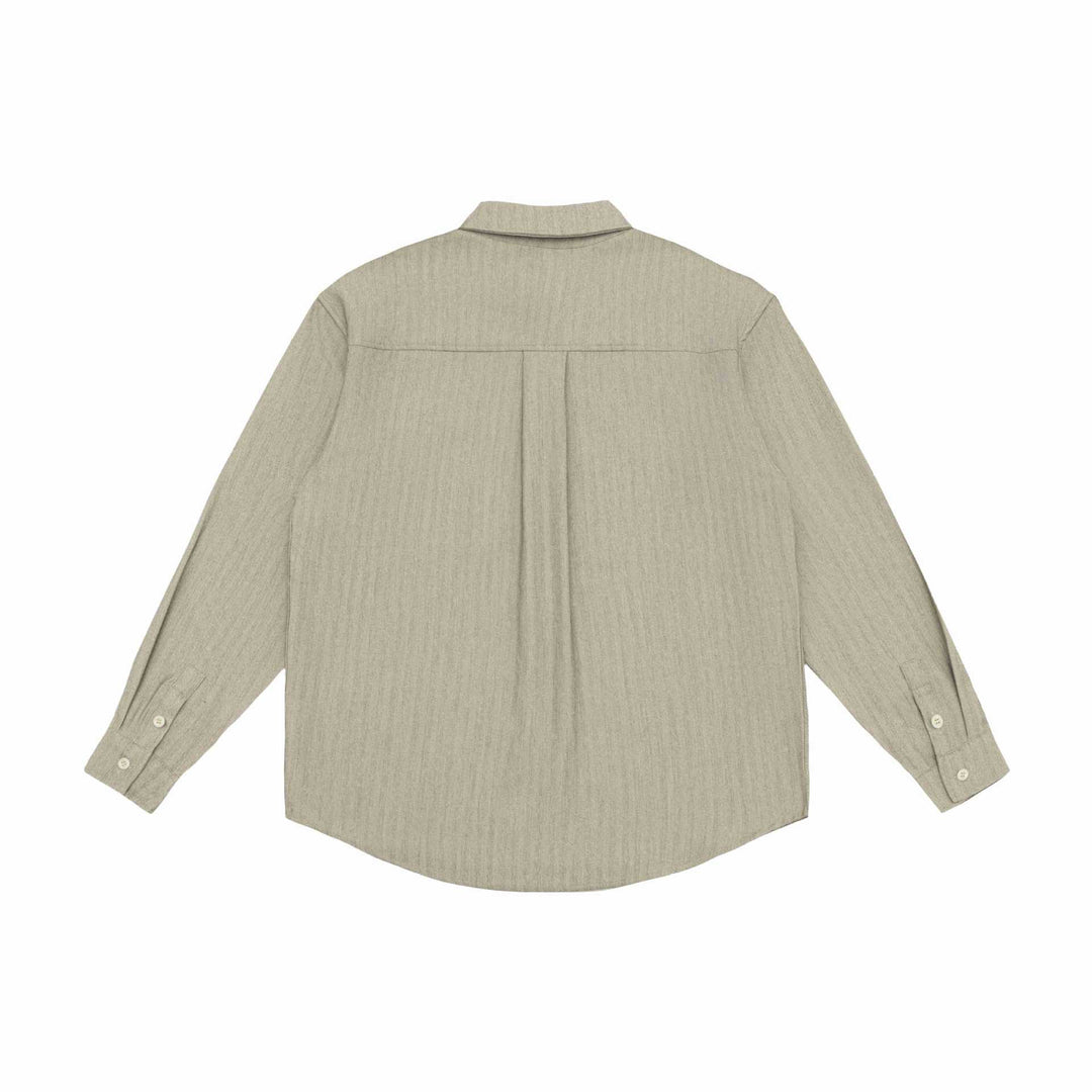 Unisex Oversized Hemdjacke aus strukturiertem Leinenmix mit Brusttasche Echoarchiv