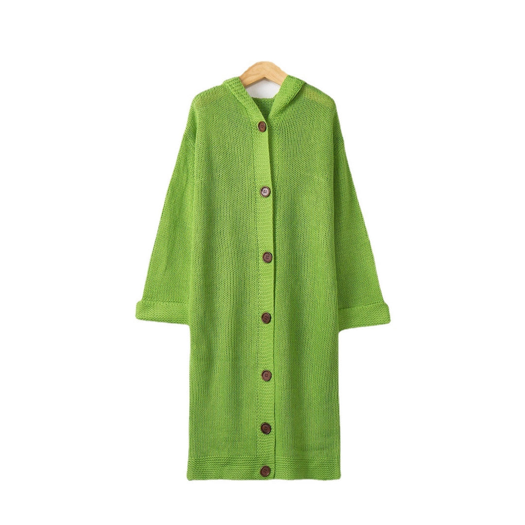Damen Kapuzen-Longcardigan aus mitteldickem Rippstrick mit durchgehender Knopfleiste und lockerem Oversize-Schnitt Echo Archiv