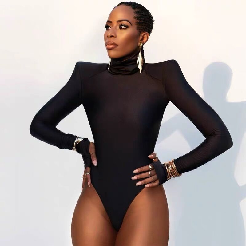 Damen eleganter Rollkragen-Bodysuit aus bequemem Stretch-Material Echoarchiv
