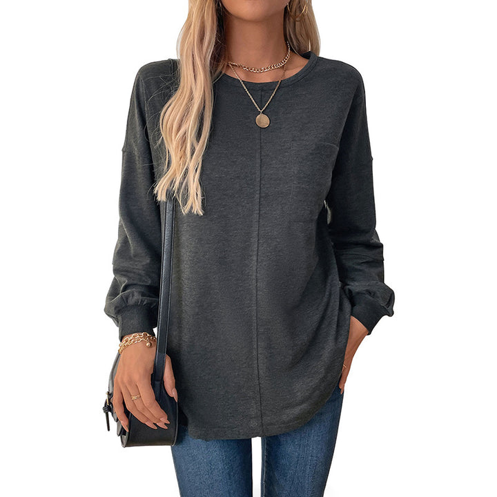 Damen Lässiges Langarm-Jerseyshirt mit Mittiger Ziernaht, Rundhals & abgerundetem Saum – Avérine