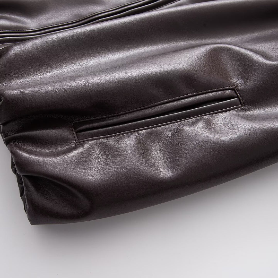 Damen Oversized Kunstleder-Blousonjacke mit Kragen, Reißverschluss und elastischem Saum Echoarchiv