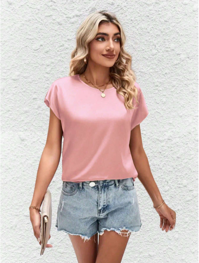Damen Elegantes Satinoberteil mit lässigem Schnitt und kurzen Ärmeln Echo Archiv