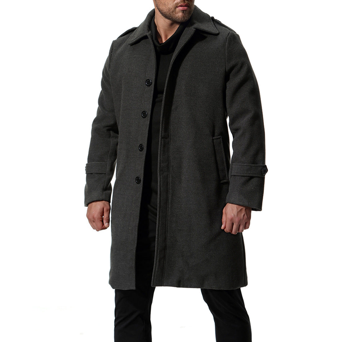 Herren langer Wollmantel mit klassischem Schnitt und praktischen Taschen – Montevé