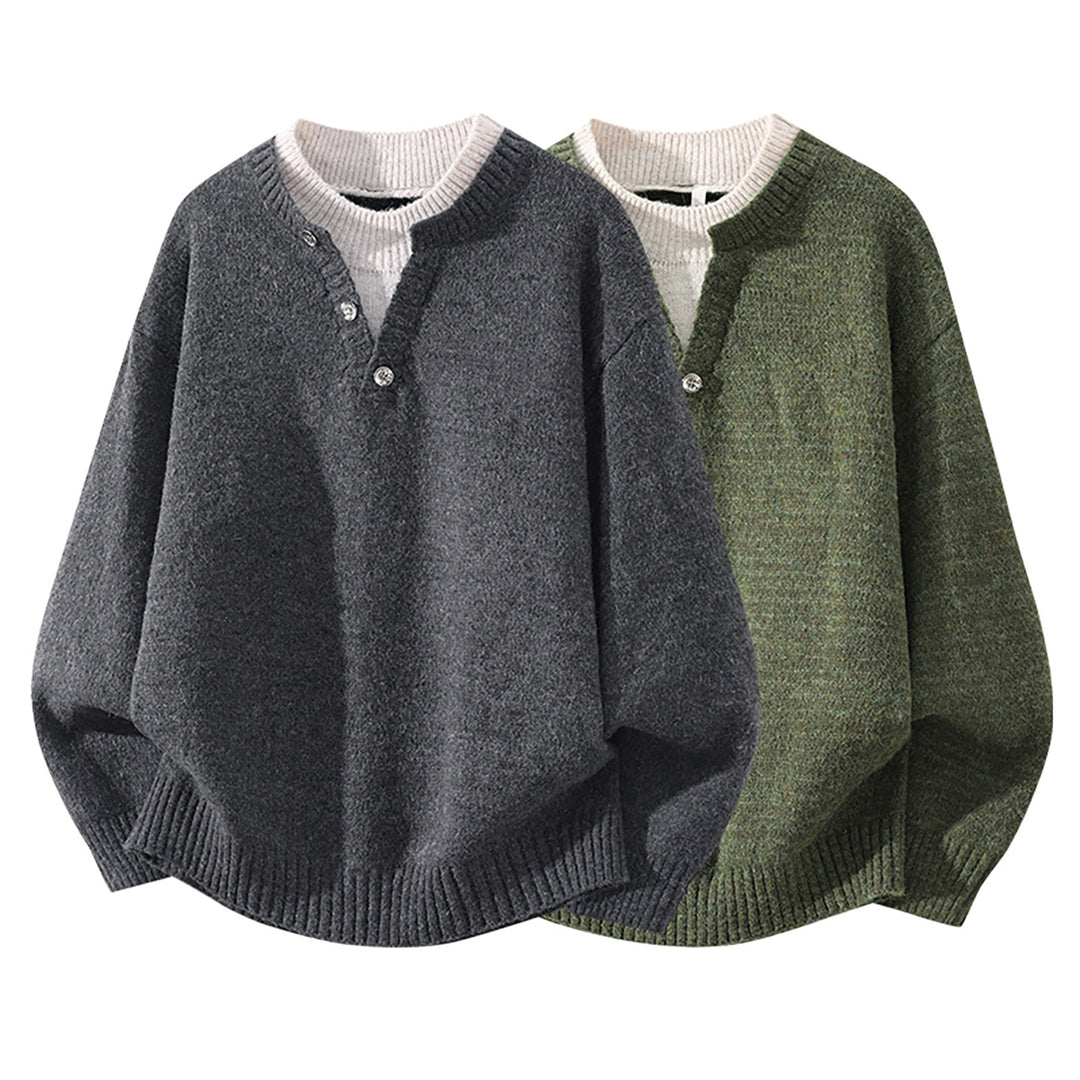 Damen Oversize-Strickpullover mit Henley‑Halbknopfkragen und geripptem Saum Echoarchiv