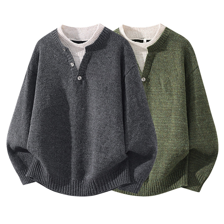 Damen Oversize-Strickpullover mit Henley‑Halbknopfkragen und geripptem Saum Echoarchiv