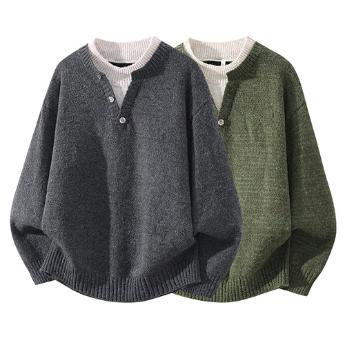 Damen Oversize-Strickpullover mit Henley‑Halbknopfkragen und geripptem Saum Echoarchiv