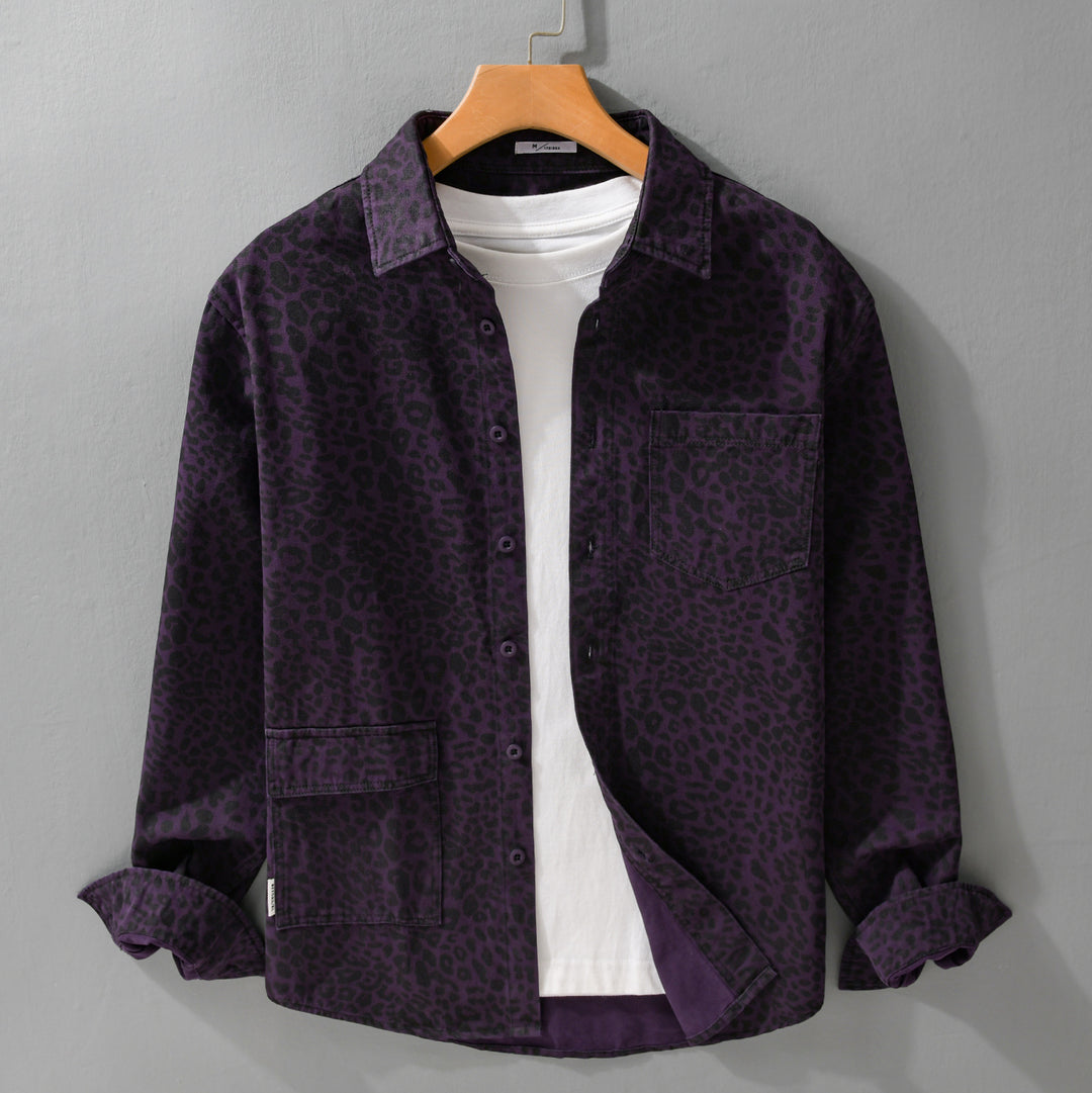 Damen Oversized Hemdjacke im Leo‑Design mit aufgesetzten Taschen Echoarchiv
