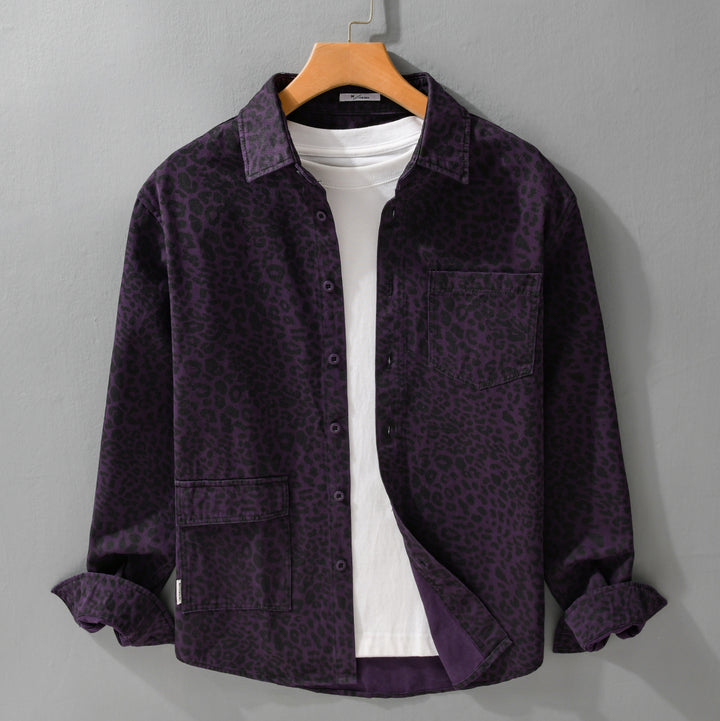 Damen Oversized Hemdjacke im Leo‑Design mit aufgesetzten Taschen Echoarchiv