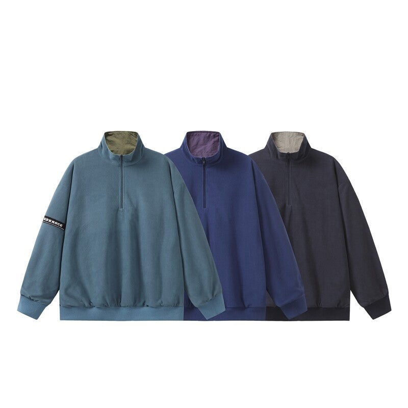 Unisex Oversize Windbreaker-Pullover mit halbem Reißverschluss und geripptem Saum Echoarchiv