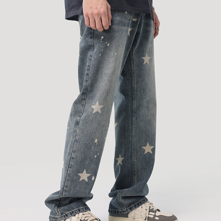 Herren lässige Jeans im Vintage-Stil mit einzigartigen Sternen-Applikationen Echoarchiv