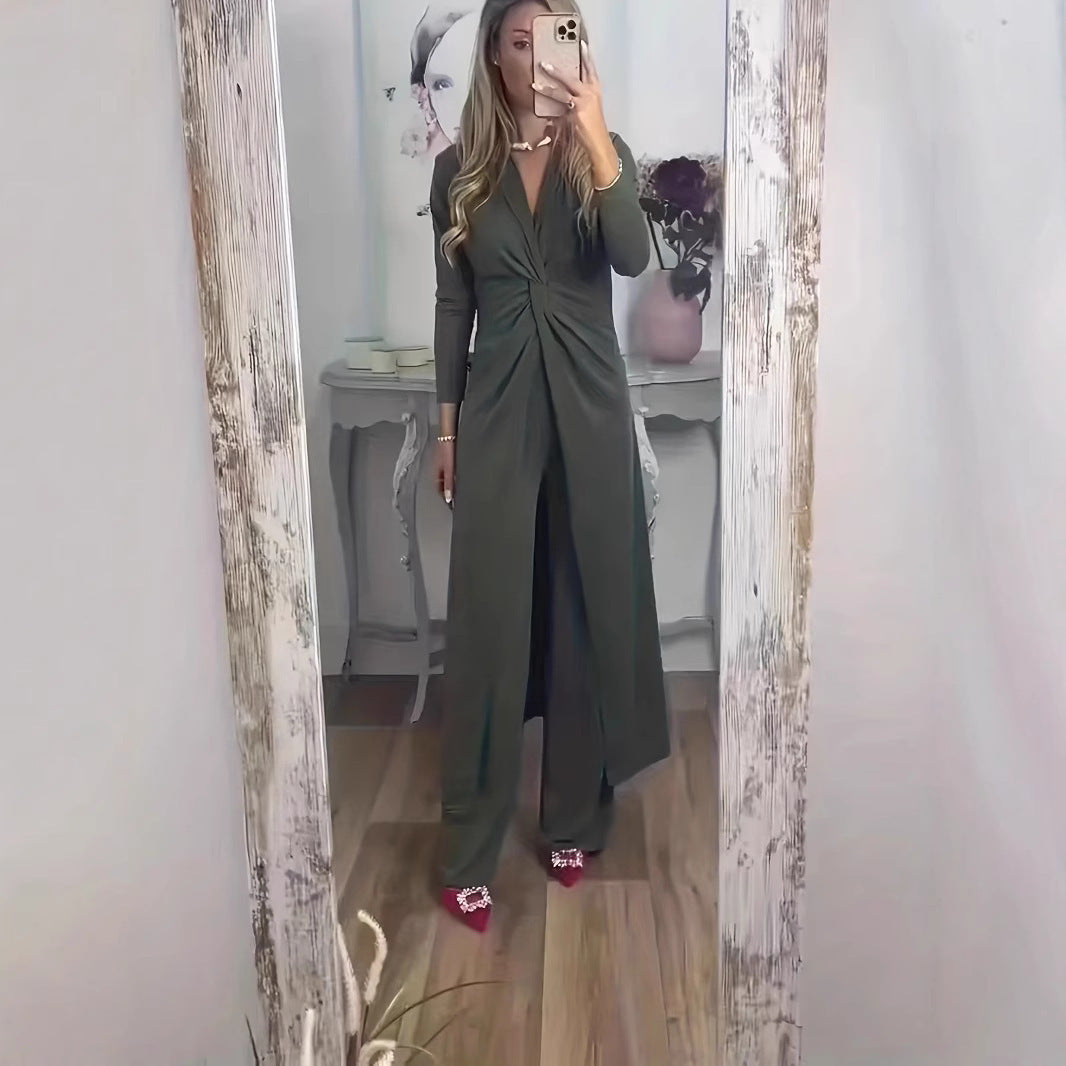 Damen Maxikleid mit V-Ausschnitt, Knotendetail und Animal-Print Echoarchiv