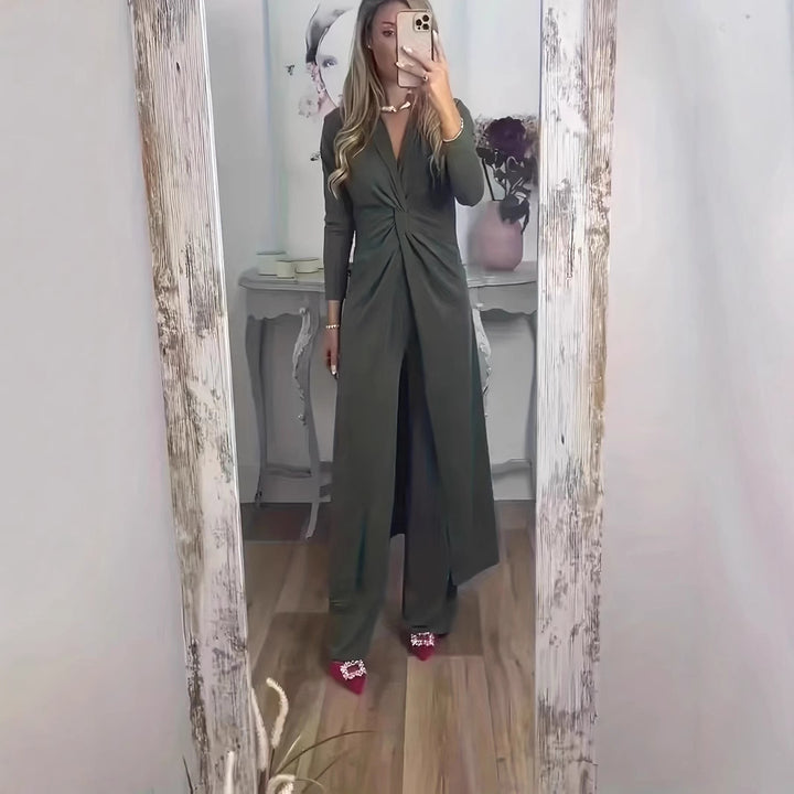 Damen Maxikleid mit V-Ausschnitt, Knotendetail und Animal-Print Echoarchiv
