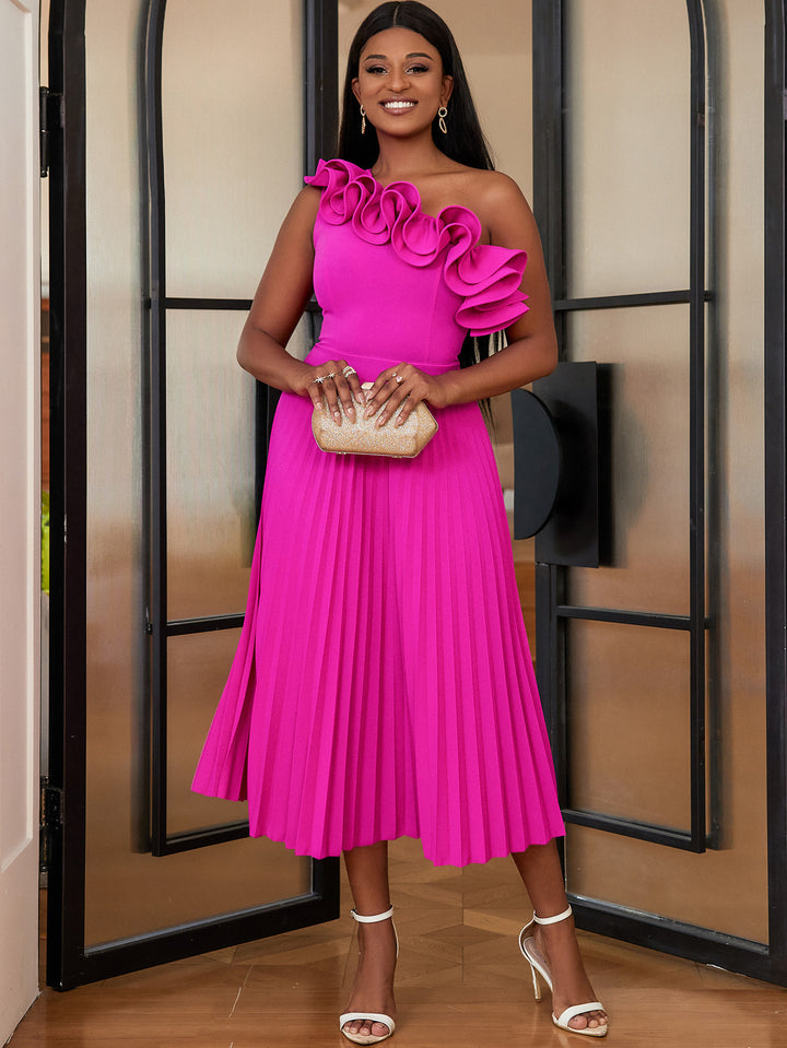 Damen Faltendes Maxikleid mit asymmetrischem Ausschnitt und Rüschen Echo Archiv