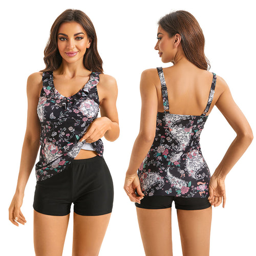 Damen Tankini mit verspieltem Rüschendesign und klassischen Shorts Echo Archiv