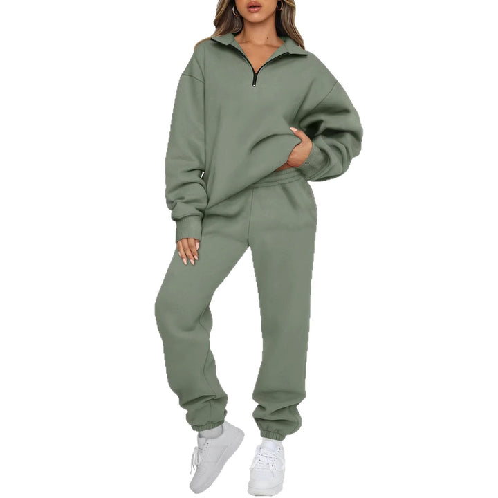 Damen nan Halbzip-Loungewear-Set mit übergroßem Kragenpullover und taillierter Jogginghose mit elastischem Bund Echo Archiv