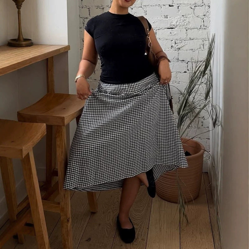 Damen Vichykaro-Midirock mit hoher Taillenpasse und schmeichelnder A-Linien-Silhouette – Avérine