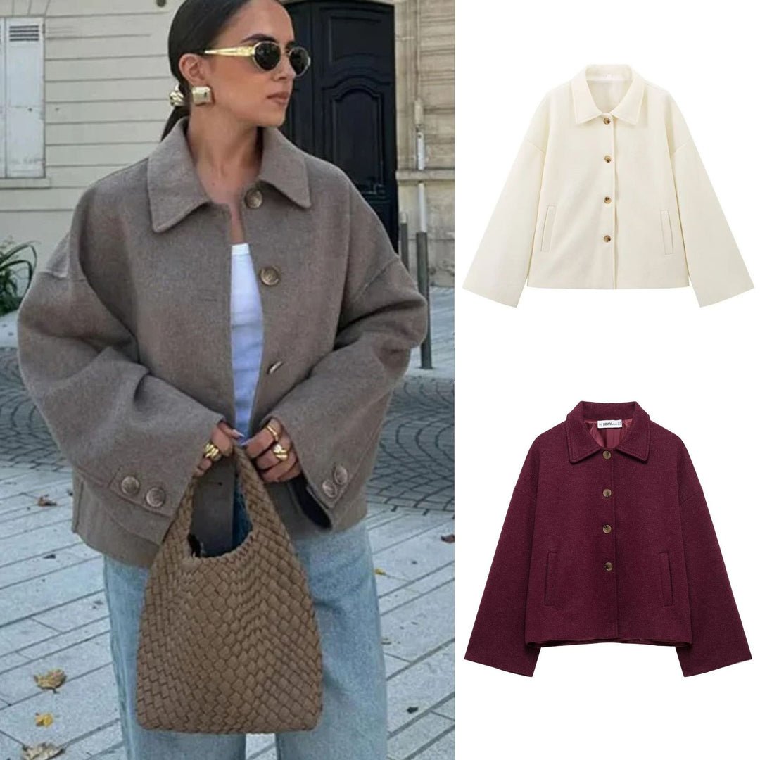 Damen nan kurze kastige Wolljacke mit Hemdkragen, durchgehender Knopfleiste und eingesetzten Eingrifftaschen Echo Archiv