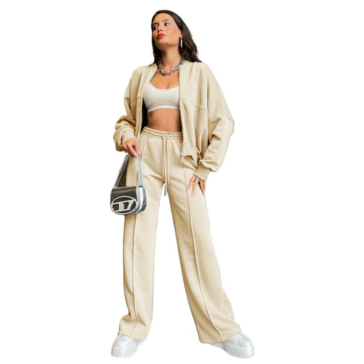 Damen Oversized Zip-Hoodie-Set mit Cropped Top und weiter Naht-Sweathose Echoarchiv