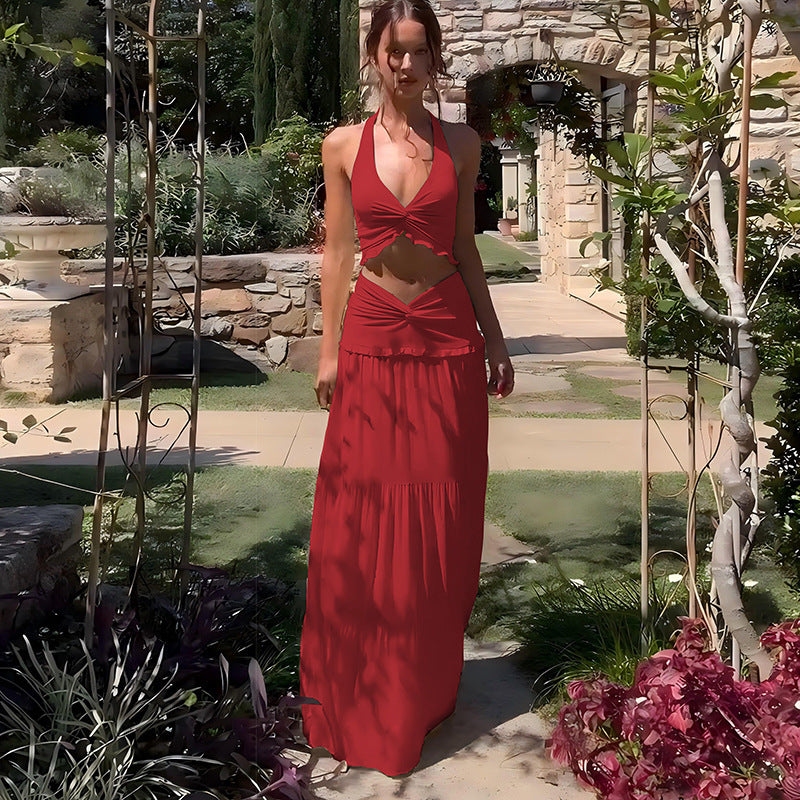 Damen Zweiteiliges Sommerkleid mit raffiniertem Oberteil und fließendem Rock Echo Archiv
