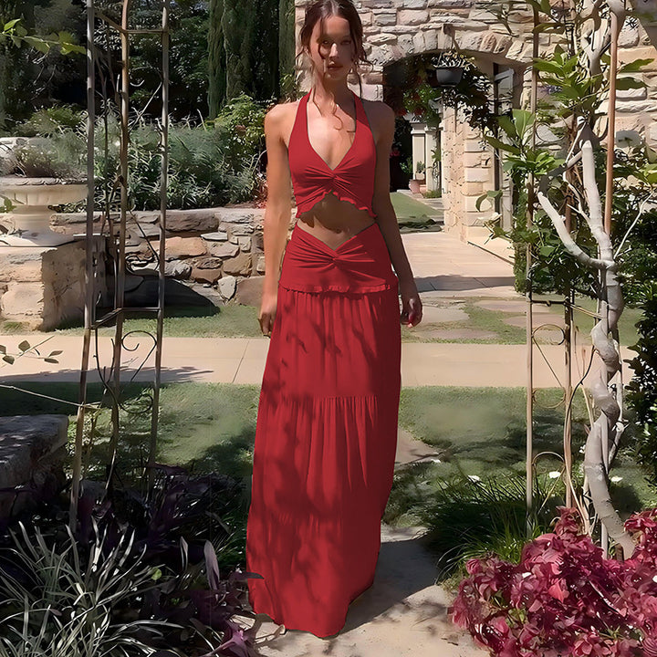 Damen Zweiteiliges Sommerkleid mit raffiniertem Oberteil und fließendem Rock Echo Archiv
