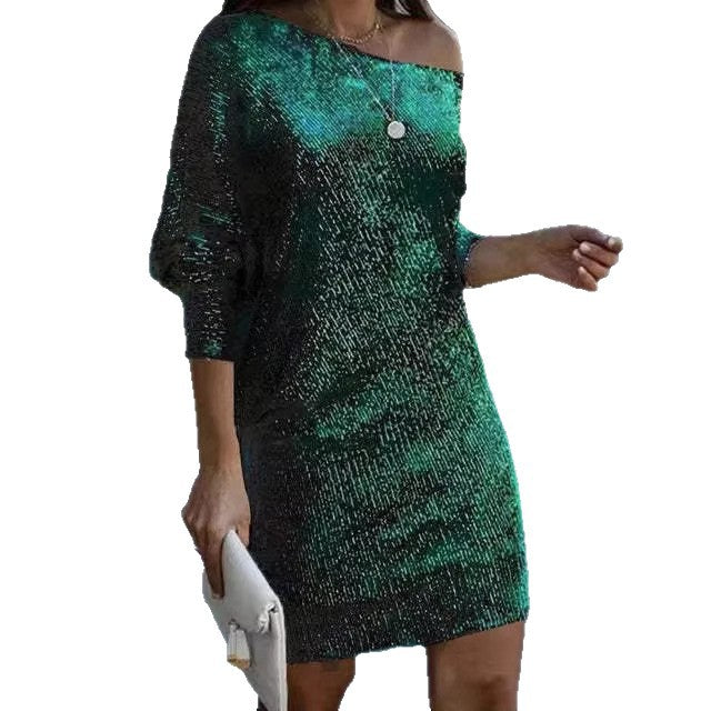 Damen Schulterfreies Strick-Minikleid mit Fledermausärmeln – Élara