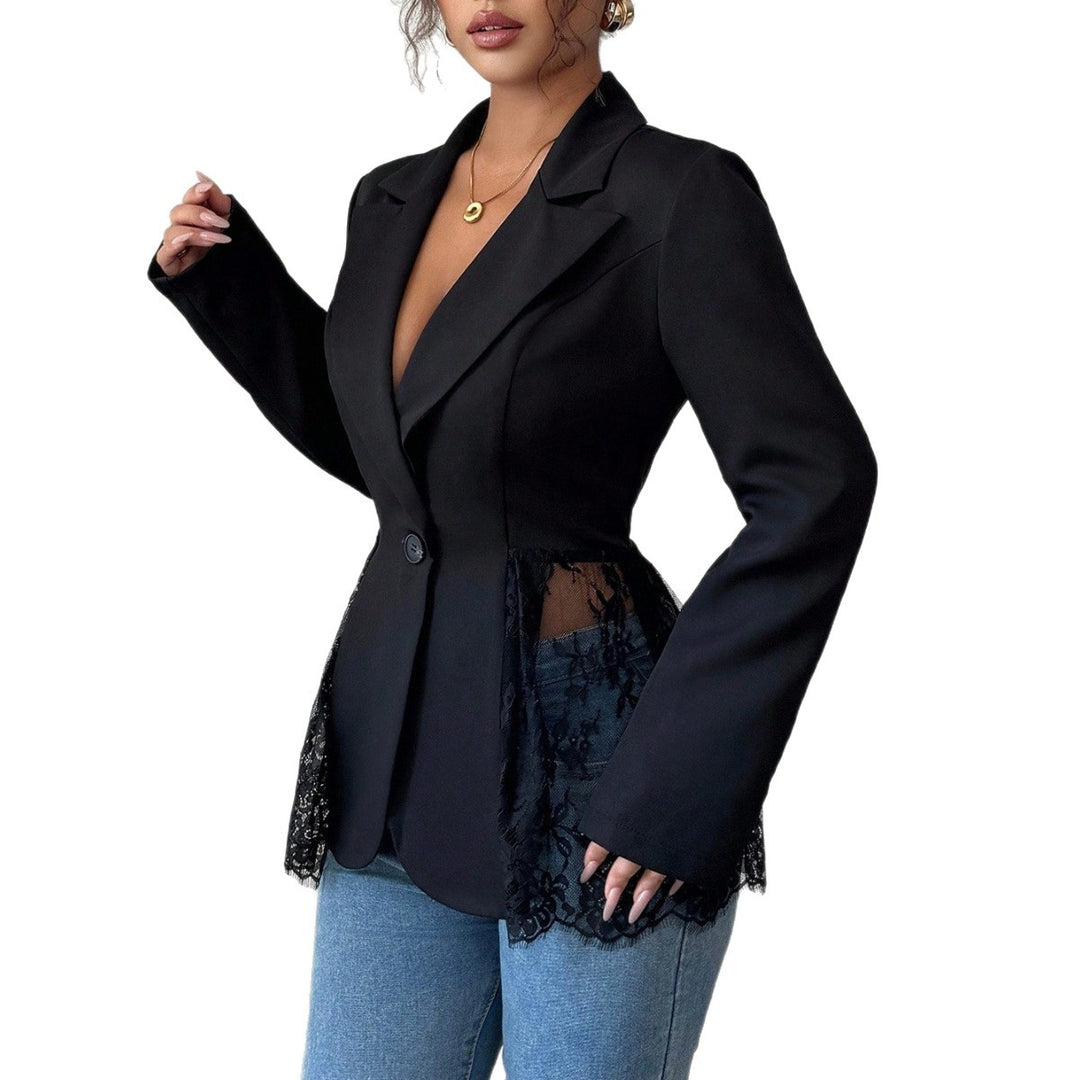 Damen nan taillierter Blazer mit Spitzenbesatz und tiefem V-Ausschnitt Echo Archiv