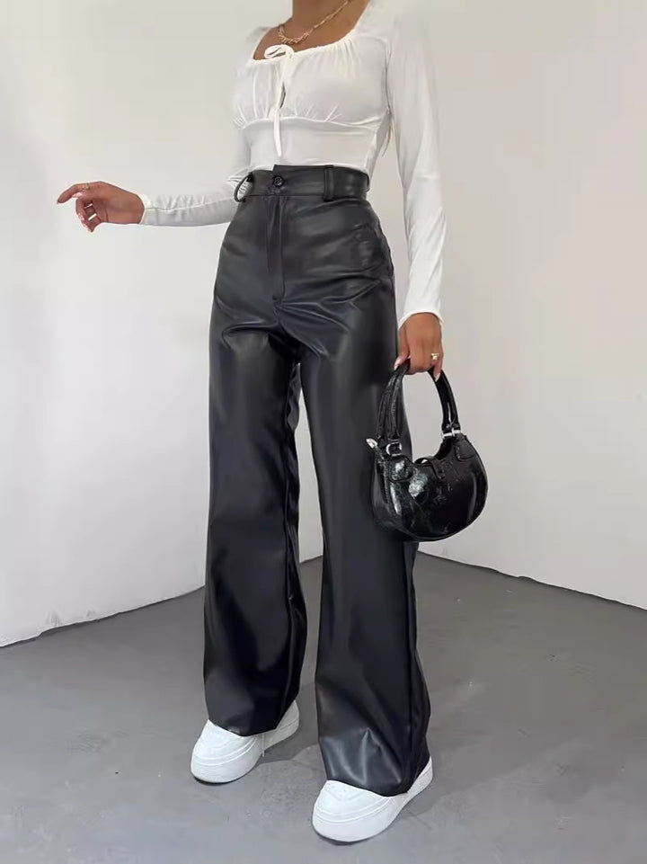 Damen Weite High-Waist-Hose aus Satinoptik mit weitem Bein Echoarchiv