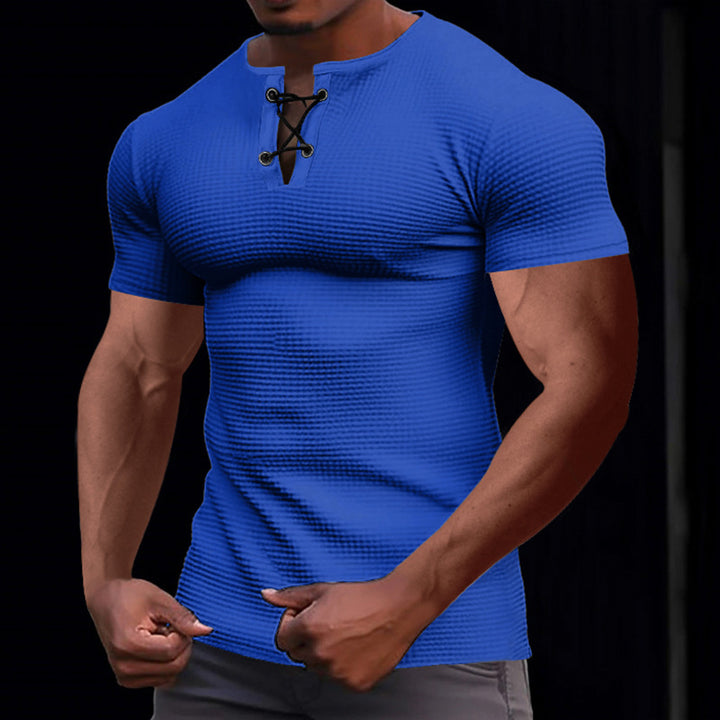 Herren lässiges Kurzarm-Henley-T-Shirt mit strukturiertem Design und Knopfleiste Echoarchiv