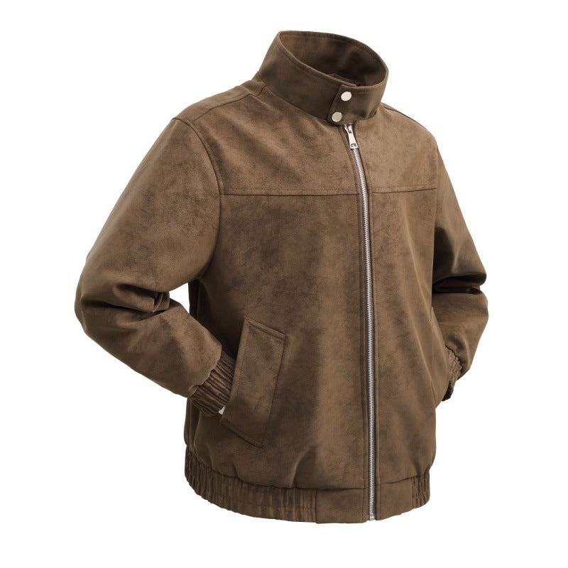 Herren kurz Velours-Imitationsblouson mit hohem Stehkragen, Metallreißverschluss und elastischem Saum – Taviero