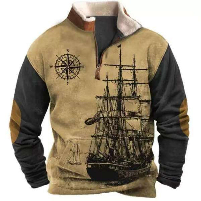 Herren Modischer Hoodie mit Kapuze und maritimem Druck Echoarchiv