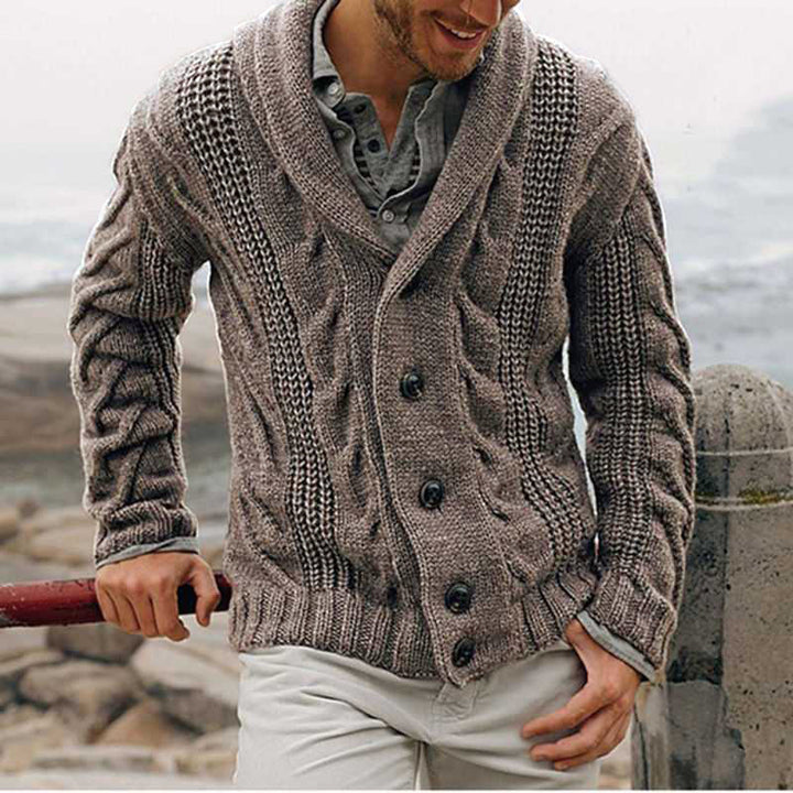 Herren nan grobstrick Cardigan mit Schalkragen und Zopfmuster Echo Archiv
