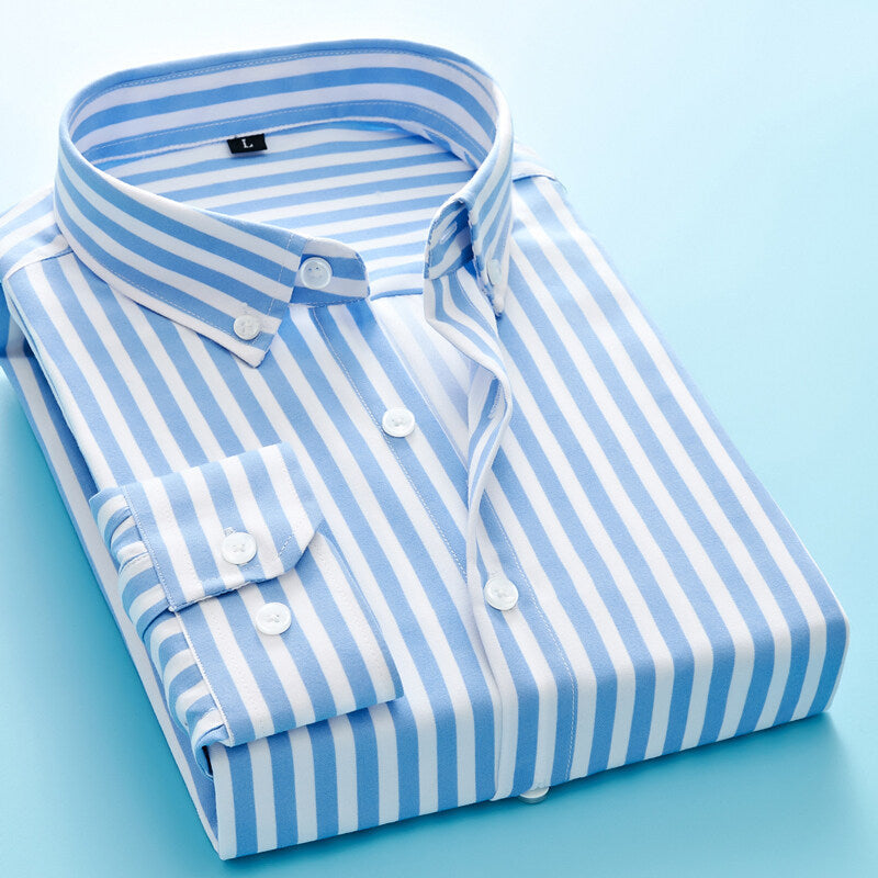 Herren nan gestreiftes Business-Hemd mit Button-Down-Kragen, Brusttasche und bügelleichtem Baumwollmix Echo Archiv