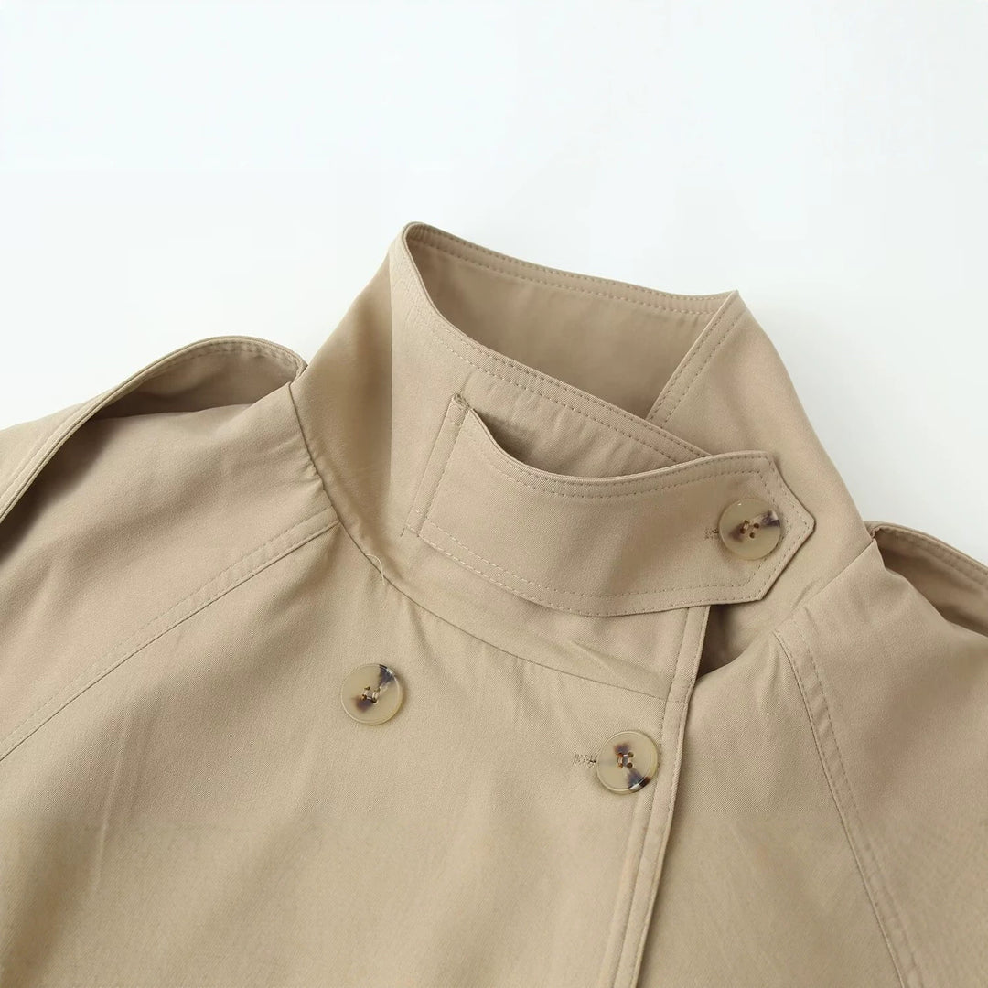Damen Kurz-Trenchcoat mit Taillengürtel und Stehkragen Echo Archiv